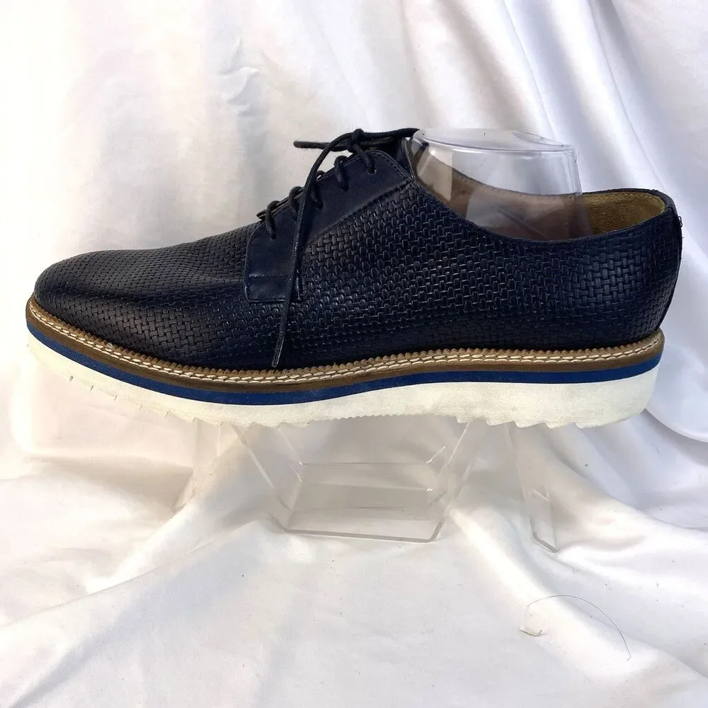 Baldinini Men's Size 12US/45EU Blue Embossed Woven Leather Derby Oxford Shoes